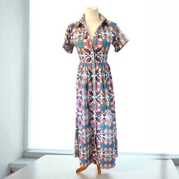 New! BEAU & RO SARA ROSSI CHARLESTON BLOCK PRINT ANKLE DRESS - Picture 7 of 15